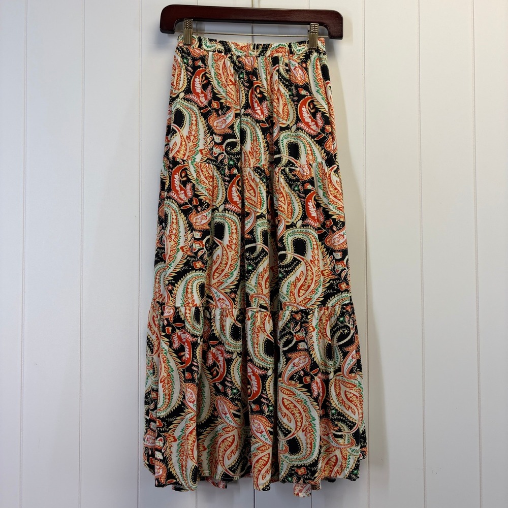 Vine Tree USA Boho Tiered Maxi Skirt Women Size S Cottage Peasant Western Chic